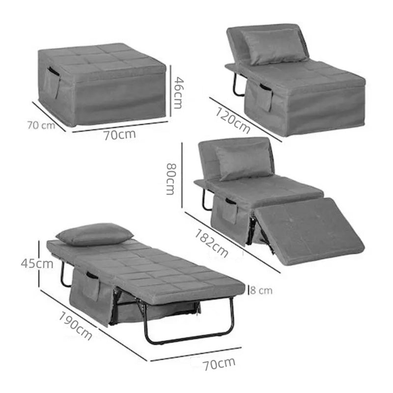 Табуретка-легло Grejio плат в сив нюанс и черен метален крак 70x70x45см