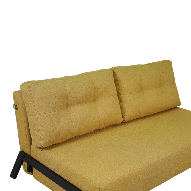 2-местен разтегателен диван Fancy с плат в жълт цвят и черни крака 150x92x77см