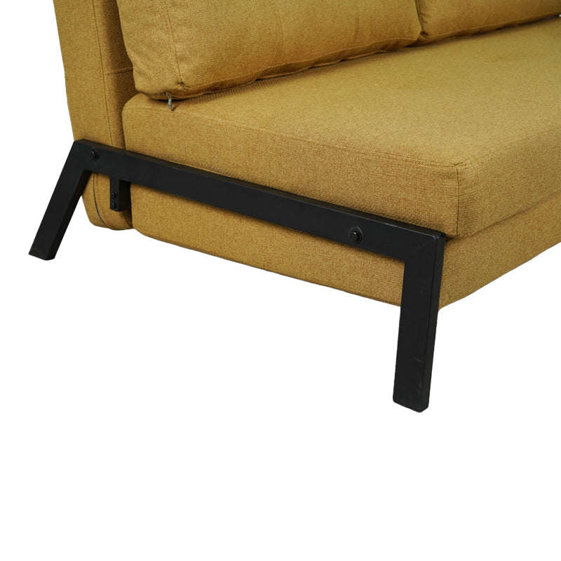 2-местен разтегателен диван Fancy с плат в жълт цвят и черни крака 150x92x77см