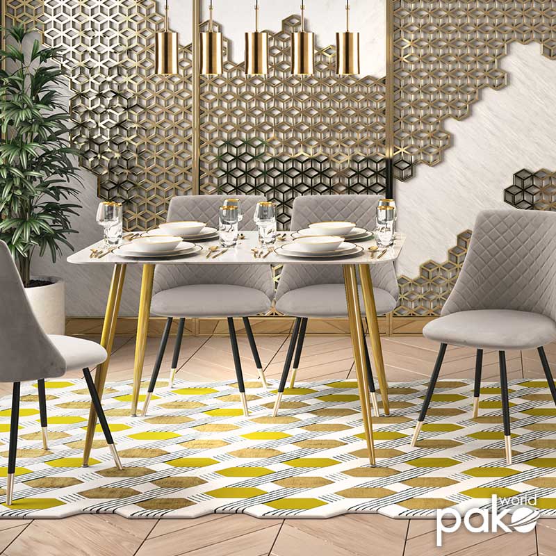 Трапезна маса PARIS  стъкло 8мм мраморна шарка-златисто 120x80x75см