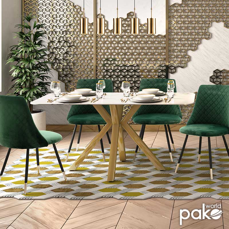 Трапезна маса PARIS  стъкло 8мм мраморна шарка-златисто 160x80x75см