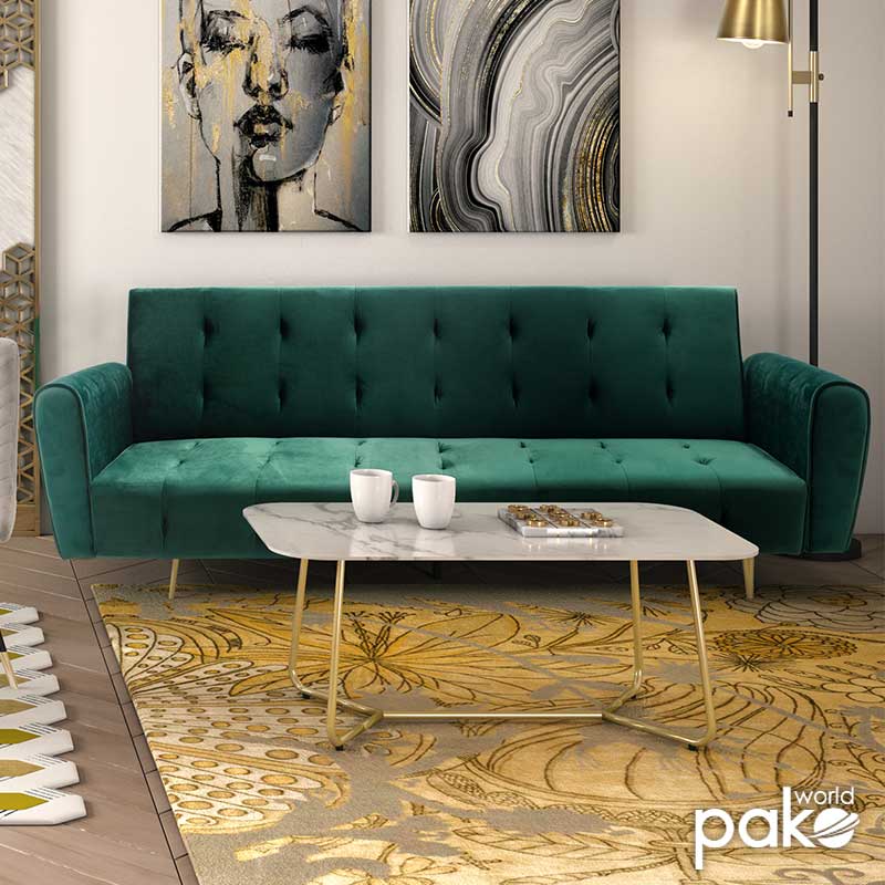 Маса за кафе PARIS стъкло 8мм мраморен ефект -златист цвят 120x80x45см
