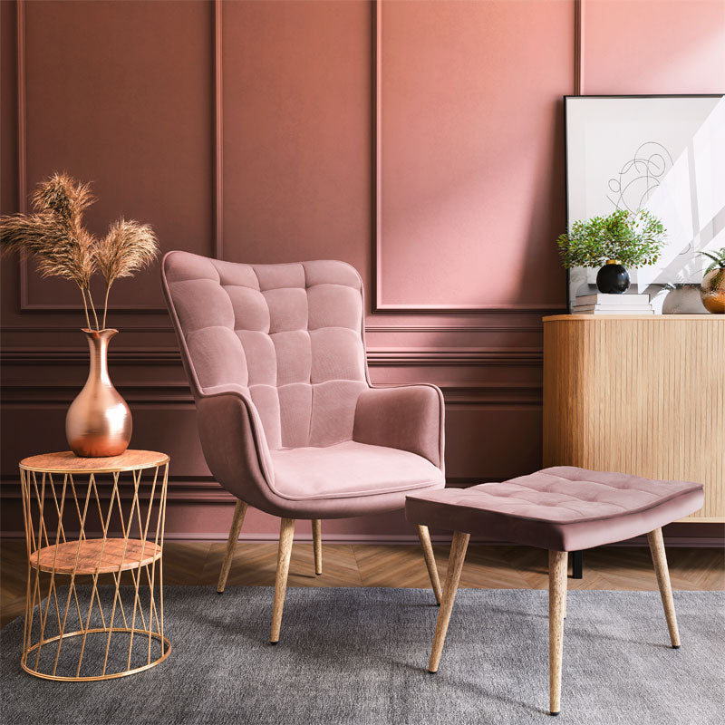 Фотьойл Maddison с поставка за крака-възглавница кадифе гнила ябълка-естествен 68x72x98см