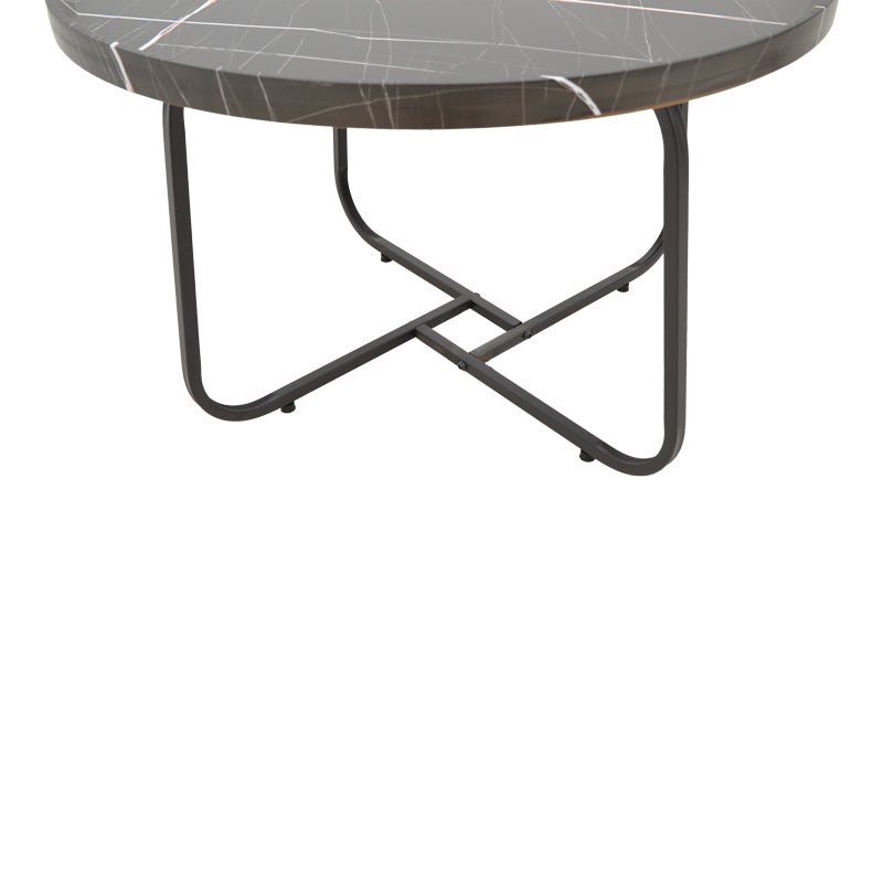 Холна маса Crismory от 2бр. МДФ в нюанс черен мрамор и черни метални крака