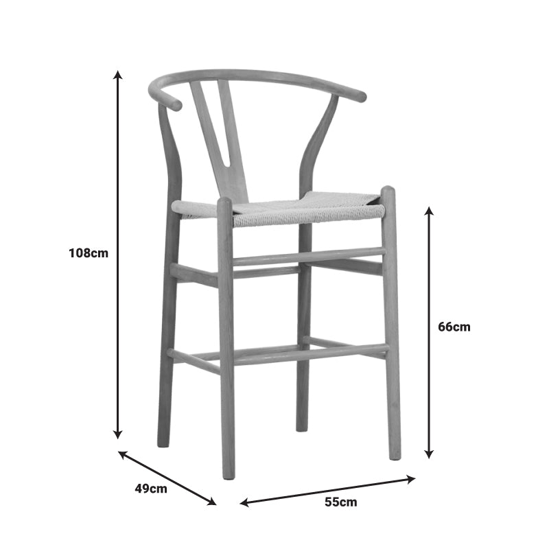 Бар стол WISHBONE каучуково дърво-въже в естествен нюанс 55x49x96см