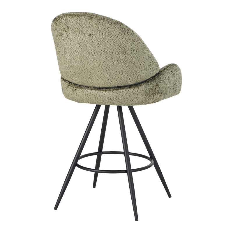 Въртящ се бар стол Morea букле в маслиненозелен цвят с черни метални крака 55x66x107.5cm