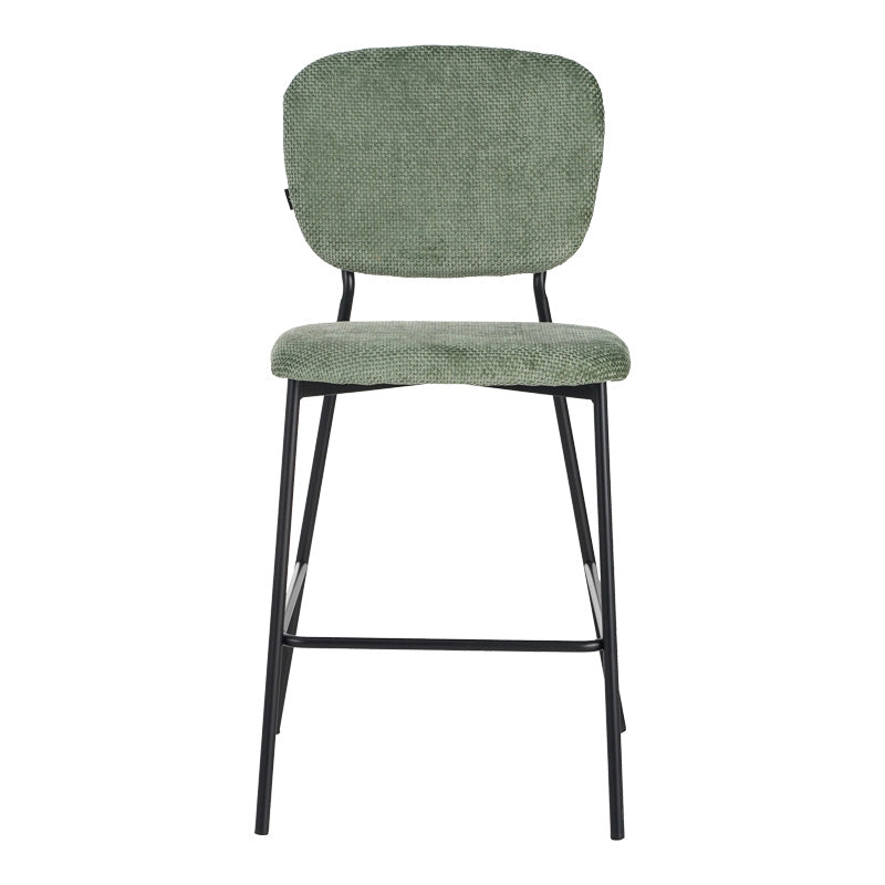 Бар стол Cathair  букле плат в зелен цвят с черни метални крака 48x54x100см