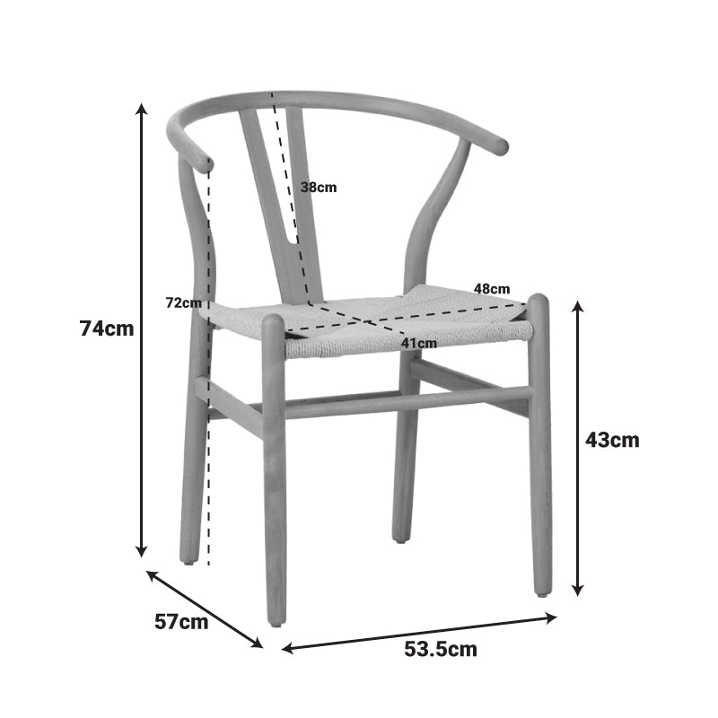 Стол wishbone каучуково дърво-въже в бял нюанс 60x51x80см