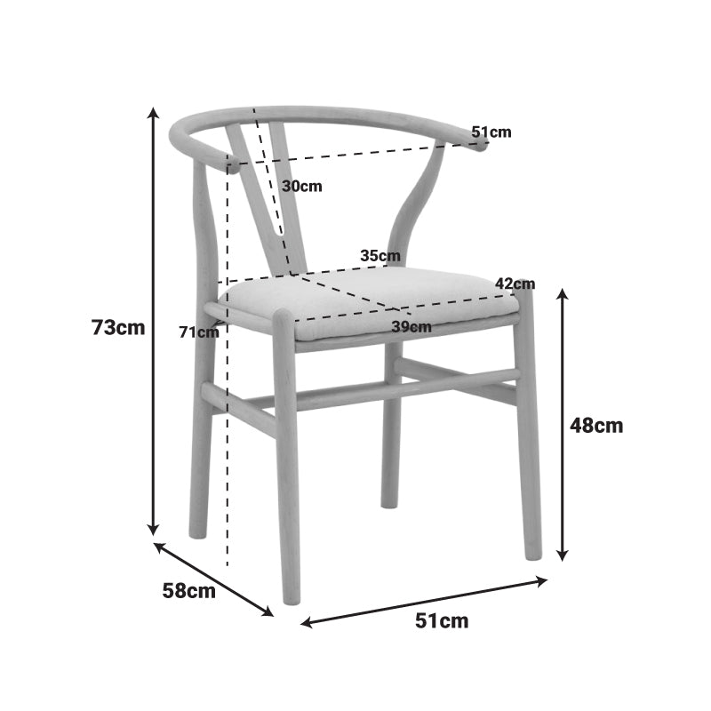 Стол wishbone d, каучуково дърво-плат, в естествено сив цвят, 51x58x73см