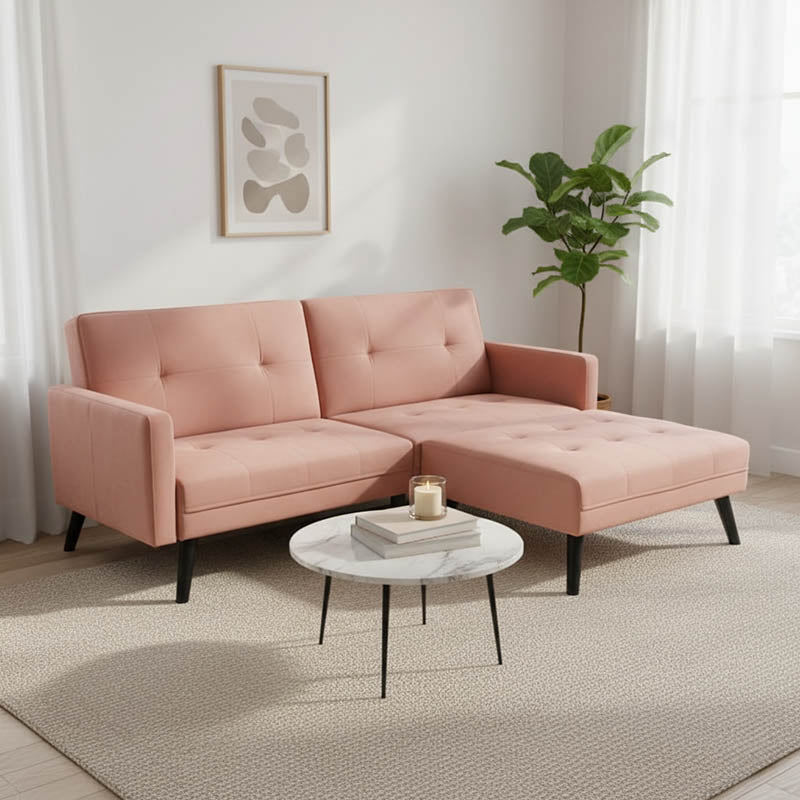 Диван - легло Dream с табуретка кадифе в цвят гнила ябълка 209x157x80м