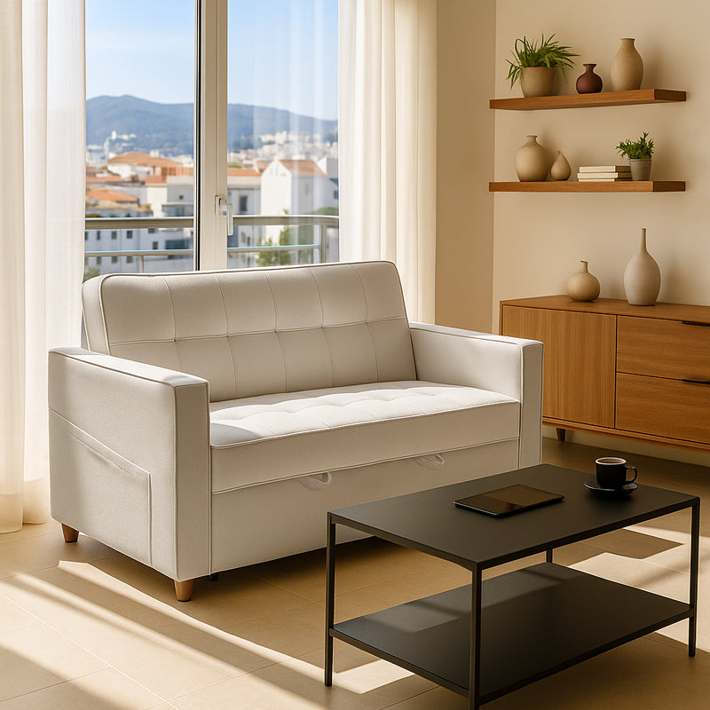 2-местен диван Commit плат в бежово-сив цвят 142x93x90 см