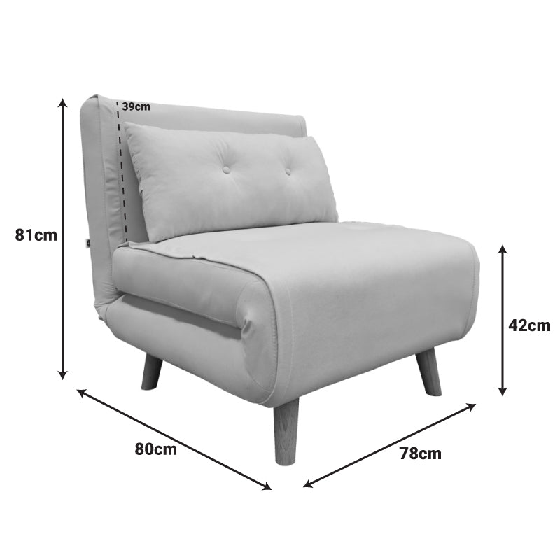 Фотьойл-легло Josuane бежов плат и крак от естествено дърво, 77x80x81см