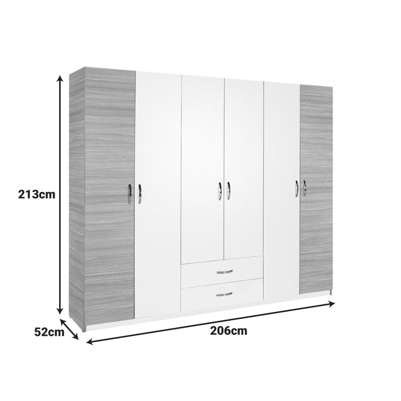 Гардероб Dormie с шест врати и чекмеджета в бяло 206x52x213см