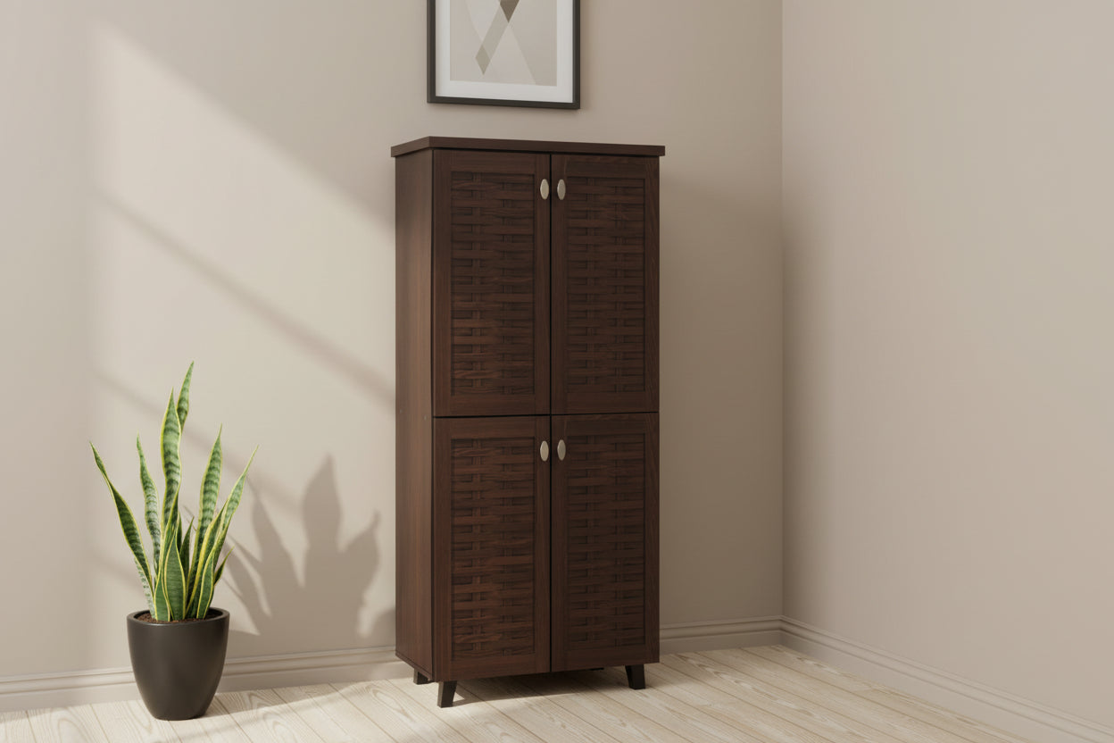 Шкаф за обувки MANTAM с 4 врати за 24 чифта обувки в цвят орех 78x40x170,5см