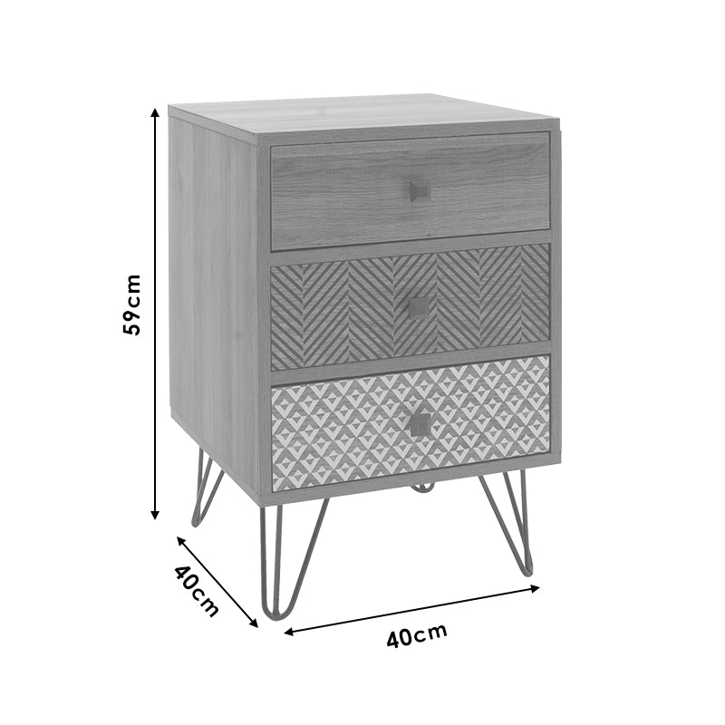 Нощно шкафче Boho с 3 чекмеджета цвят орех 40x40x59см