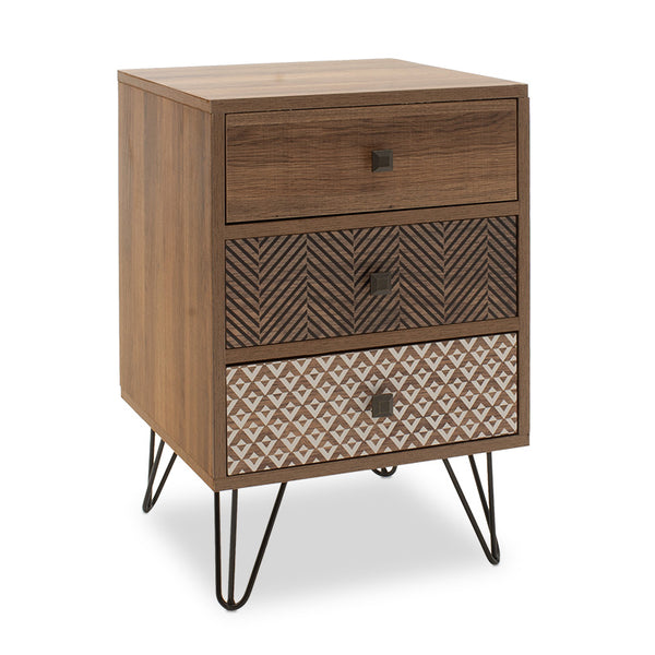 Нощно шкафче BOHO  с 3 чекмеджета цвят орех 40x40x59см