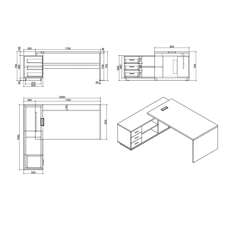 Реверсивно професионално работно бюро Minimal от  в естествен нюанс 200x170x75 см.