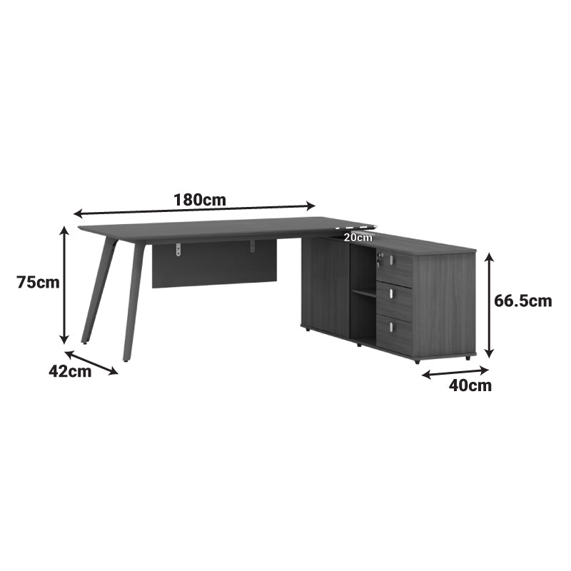 Офис бюро  реверсивно бюро професионално Denith въглен-орех 180x160x75см