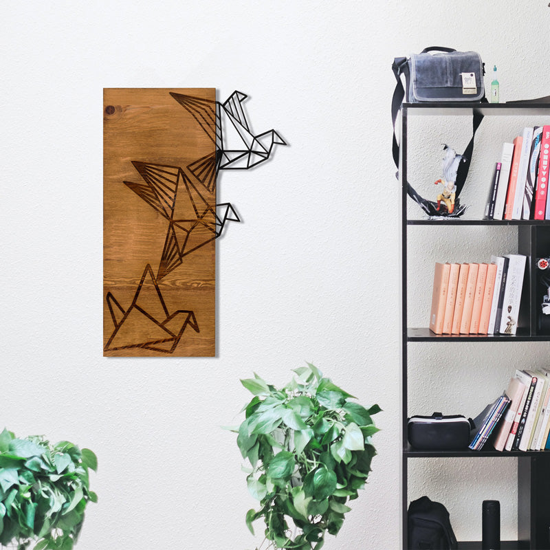 Декорация за стена Perdon борово дърво в естествен цвят и черен метал 30x3x60cm