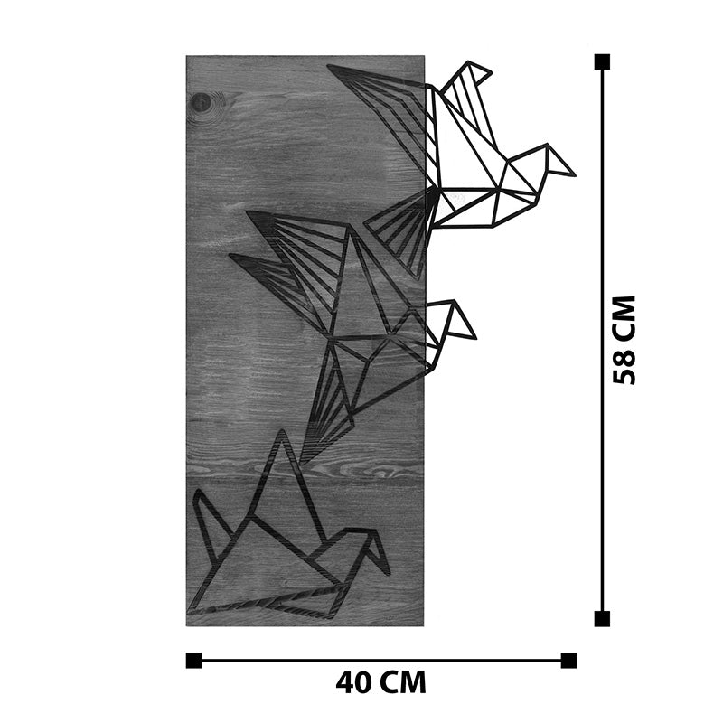 Декорация за стена Perdon борово дърво в естествен цвят и черен метал 30x3x60cm