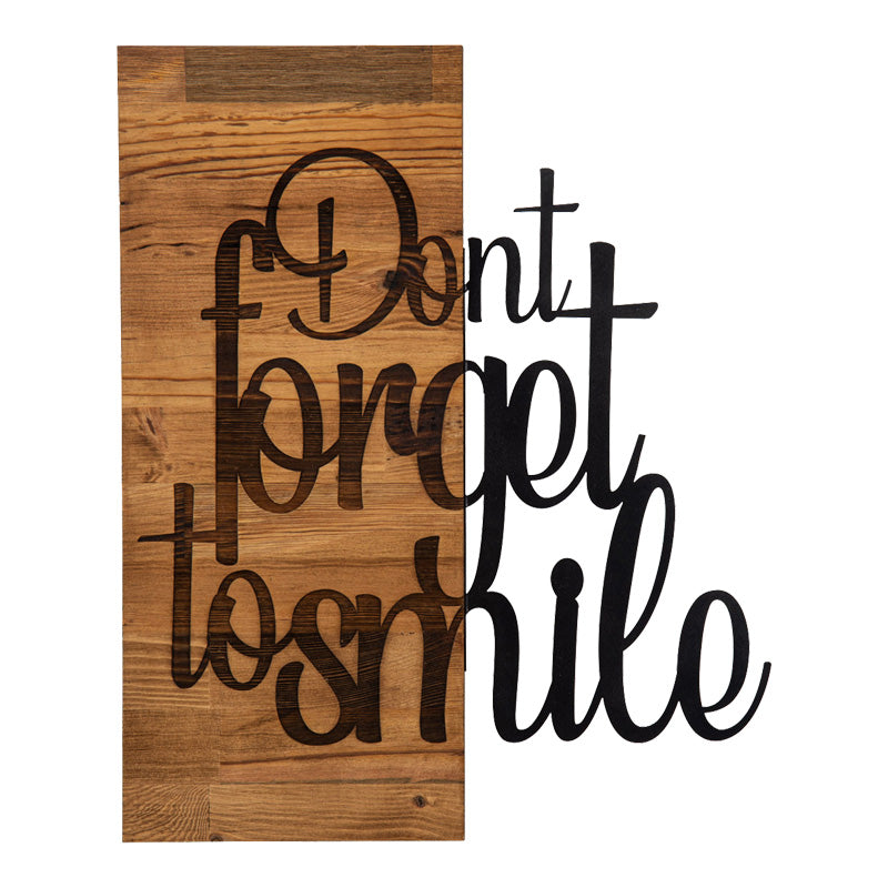 Декор за стена Smiley борово дърво в естествен цвят и черен метал 47x3x58см