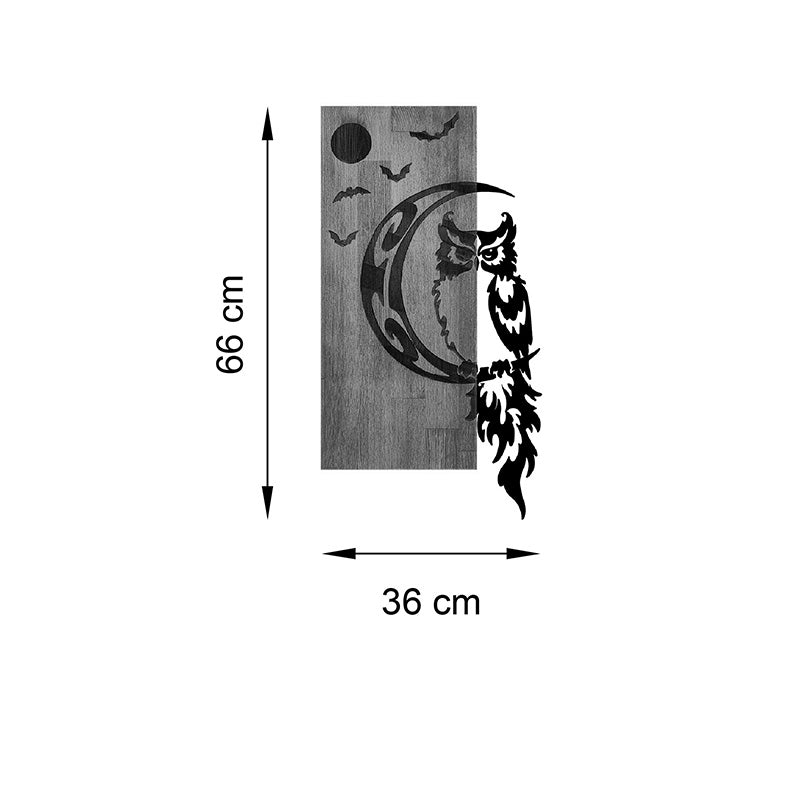 Стенен декор Owle борово дърво в естествен цвят и черен метал 36x3x66cm