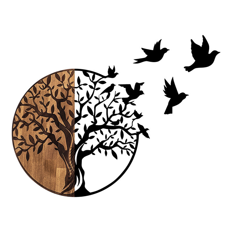 Стенен декор Benanje борово дърво в естествен цвят и черен метал 92x3x71см