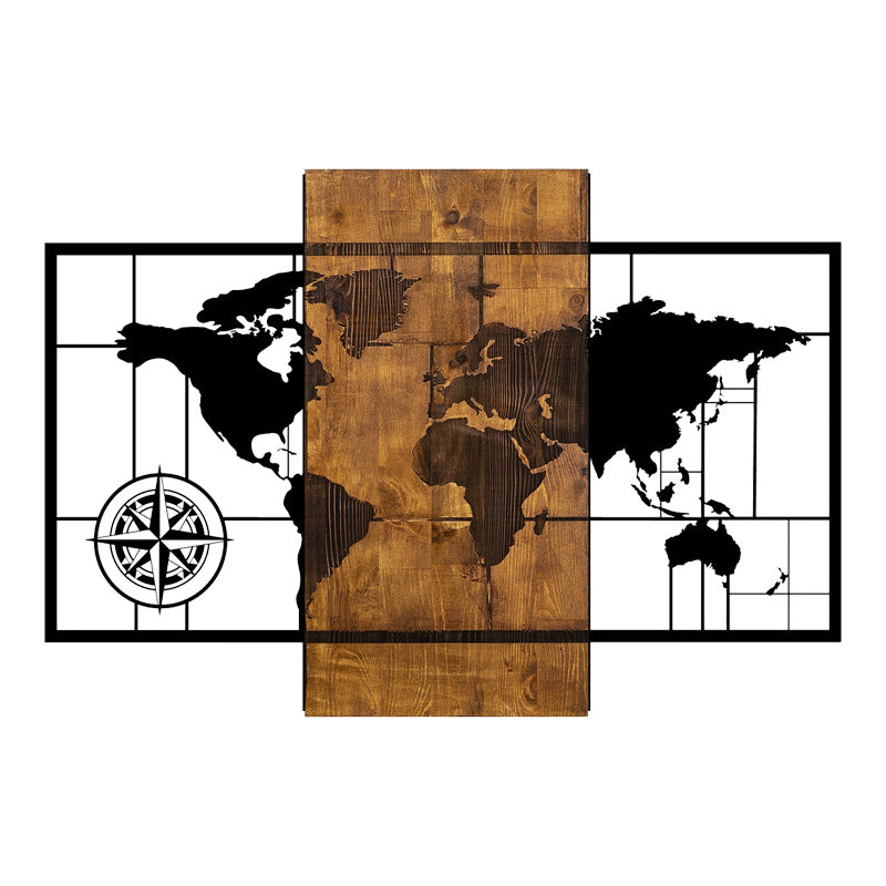 Стенен декор Merzo борово дърво в естествен цвят и черен метал 58x3x85cm