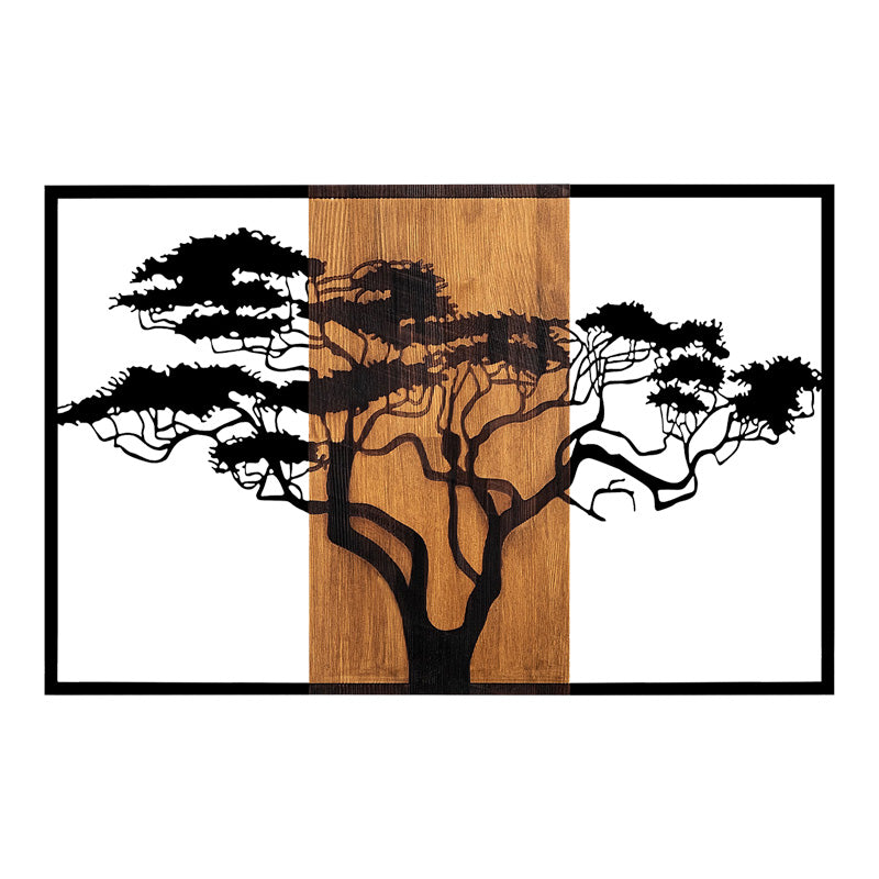 Стенен декор Merzo борово дърво в естествен цвят и черен метал 90x3x58см