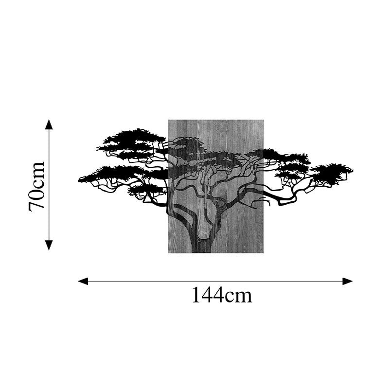 Стенен декор Efren борово дърво в естествен цвят и черен метал 144x3x70cm