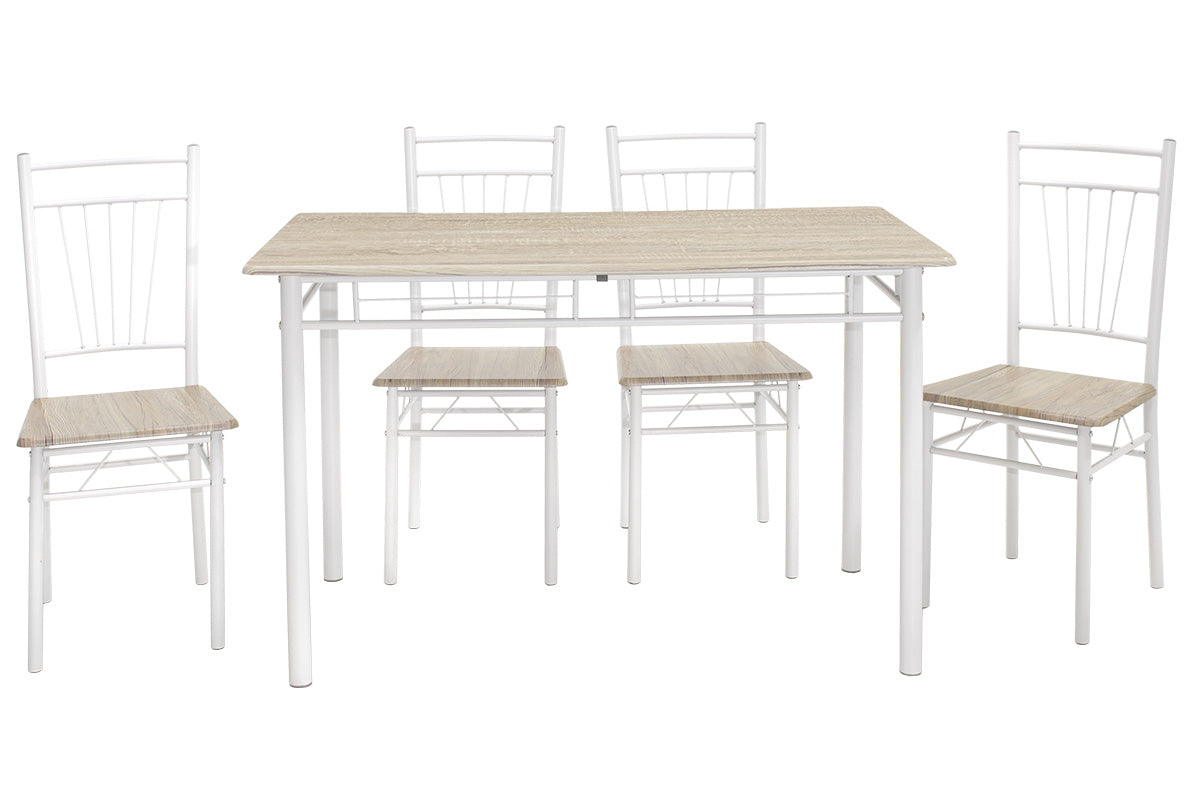 Трапезен комплект Roza 5бр цвят сонома - крака бял гланц 120x70x75см