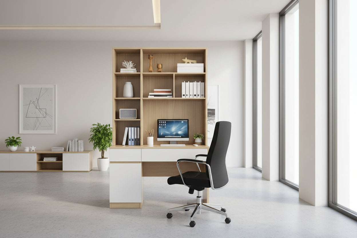 Офис бюро  бюро Pertin в бяло-натурален нюанс 120x58x195см