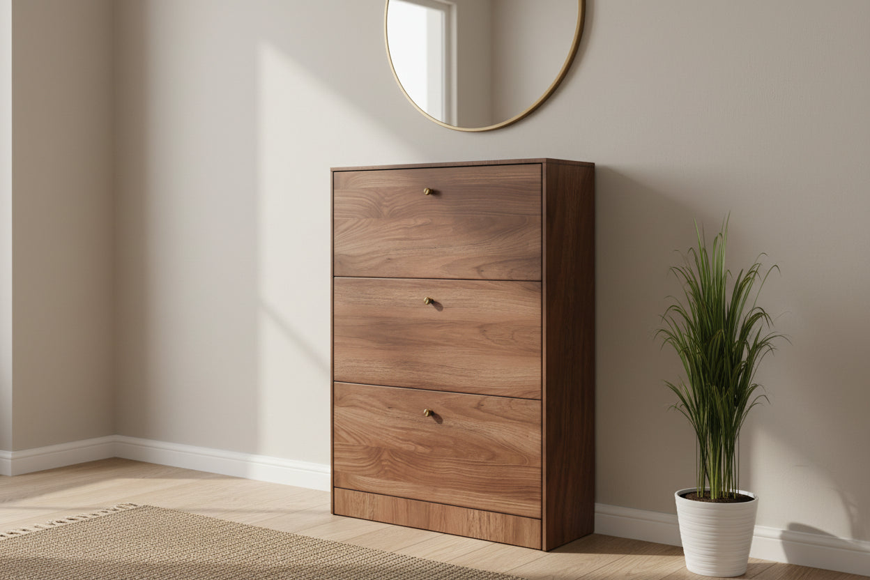 Шкаф за обувки Warat 3 в цвят орех 80x24x112см