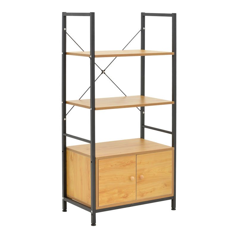 Подов рафт с шкаф Kuili черен метал МДФ цвят дъб 60x36x121см