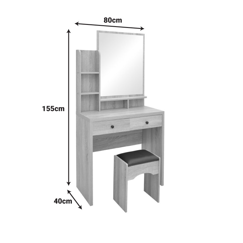 Тоалетка CENZO с табуретка в естествен и черен цвят 80x40x155см