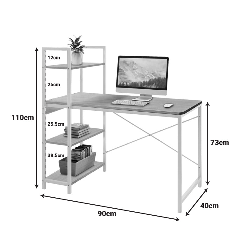 Учебно бюро Bencour с библиотека мдф в естествен цвят с черен метал 90x40x73см