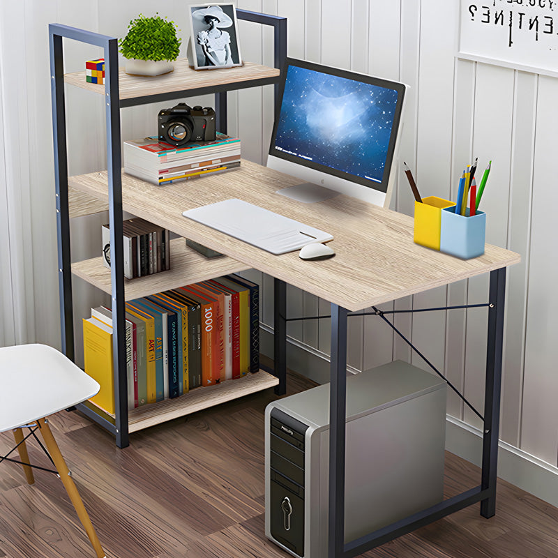 Учебно бюро Bencour с библиотека мдф в естествен цвят с черен метал 90x40x73см