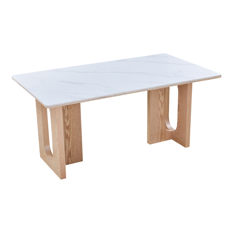 Трапезна маса Benqui синтерован камък-mdf в цвят мрамор бял - основа в естествен цвят 160x90x75см