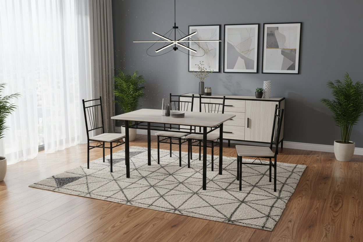 Комплект за хранене ROZA  5 части mdf сонома и метални черни крака 120x65x75см