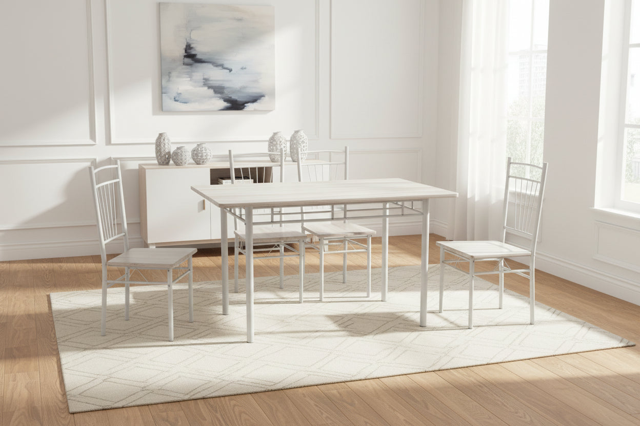 Комплект за хранене ROZA  5 части mdf сонома и метални бели крака 110x60x75см