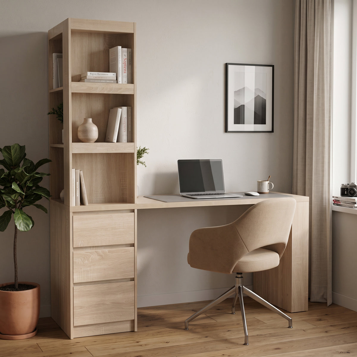 Бюро с етажерка за книги cliner sonoma 140x50x180см