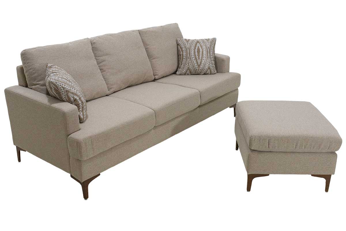 Ъглов диван Slim с бежов плат и две възглавници 185x140x70см