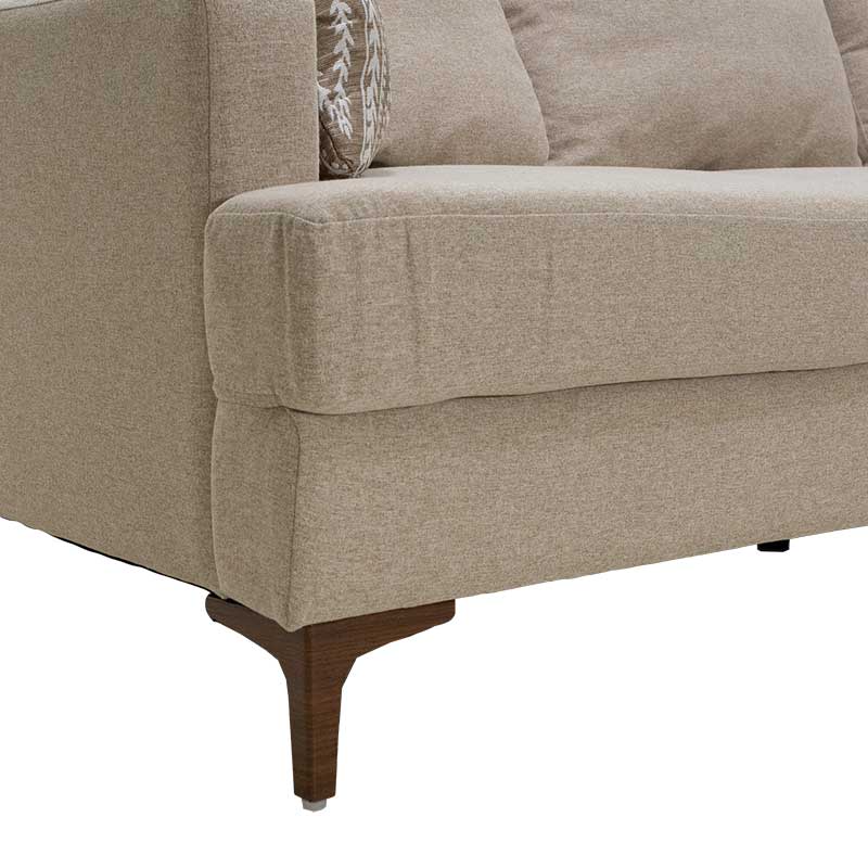 Ъглов диван Slim с бежов плат и две възглавници 185x140x70см