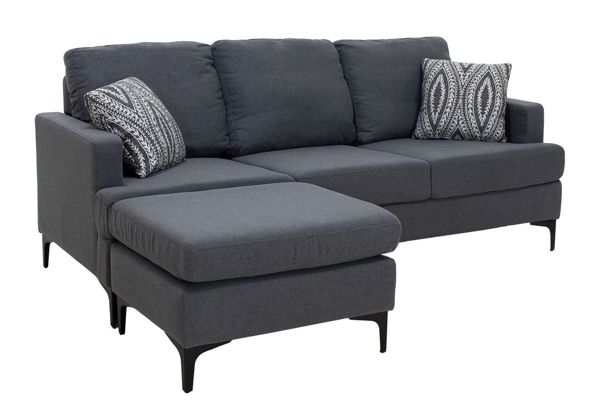 Ъглов диван с тъмно сива дамаска Slim и две възглавници 185x140x70см