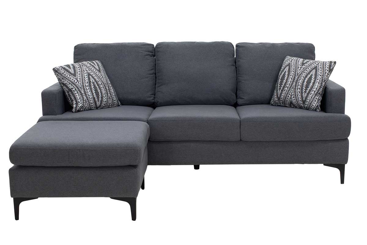 Ъглов диван с тъмно сива дамаска Slim и две възглавници 185x140x70см