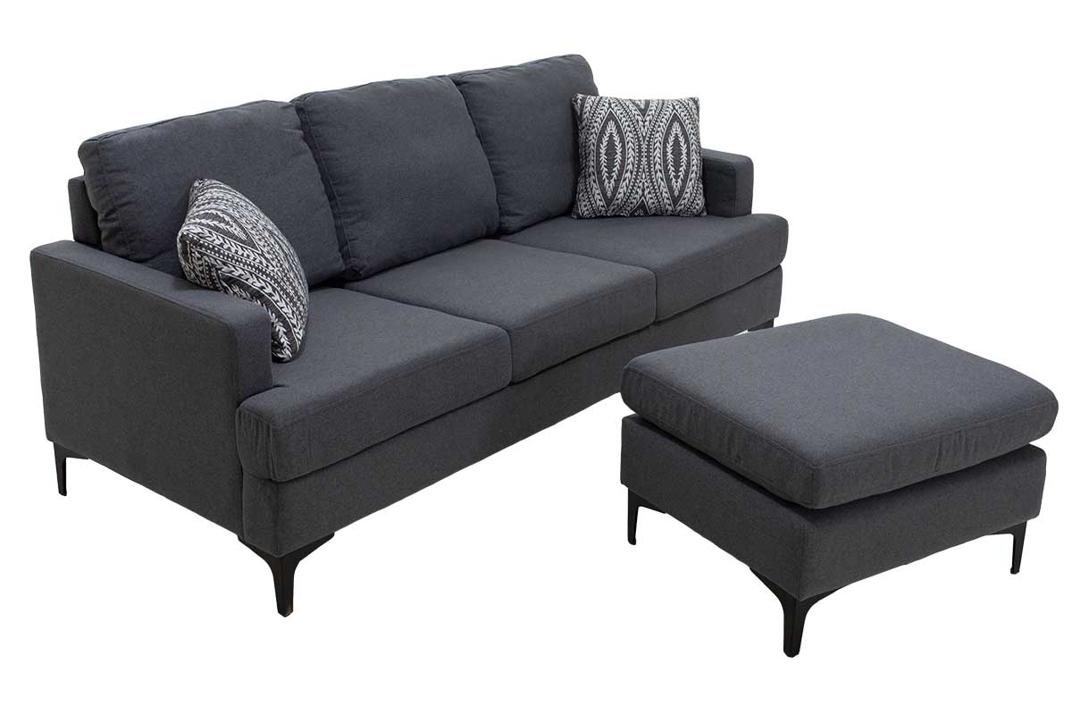 Ъглов диван с тъмно сива дамаска Slim и две възглавници 185x140x70см