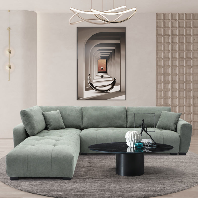 Обръщащ се ъглов диван Gianco дамаска в цвят мента 298x208x85см