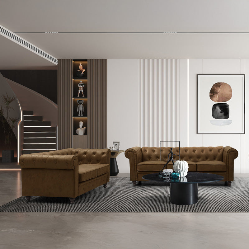 Честърфийлд тип 2-местен диван antique brown pu 160x84x67cm