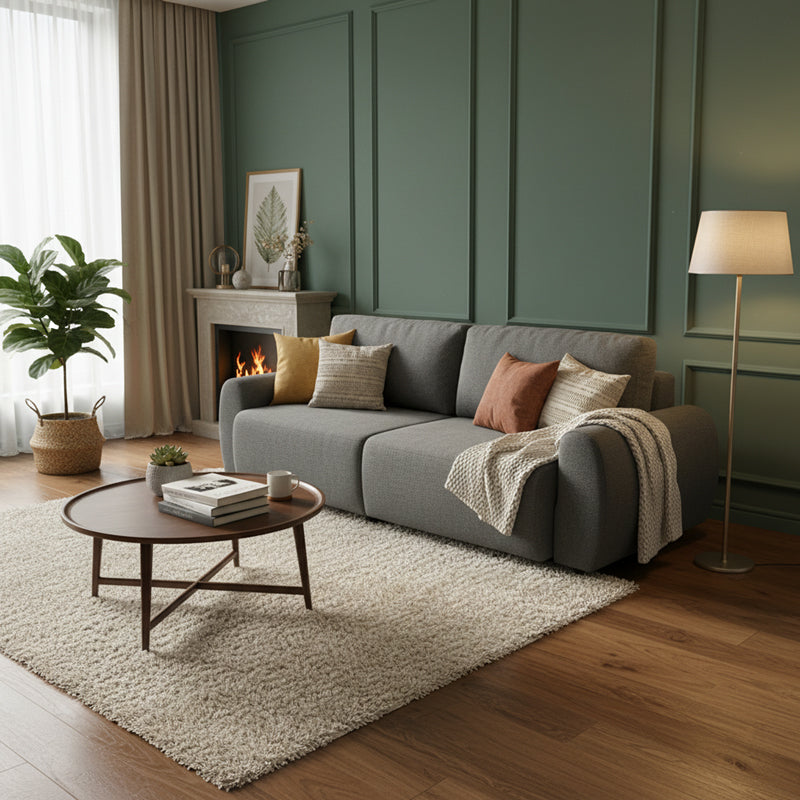 Триместен разтегателен диван Hungie с плат в сив цвят 250x92x89см