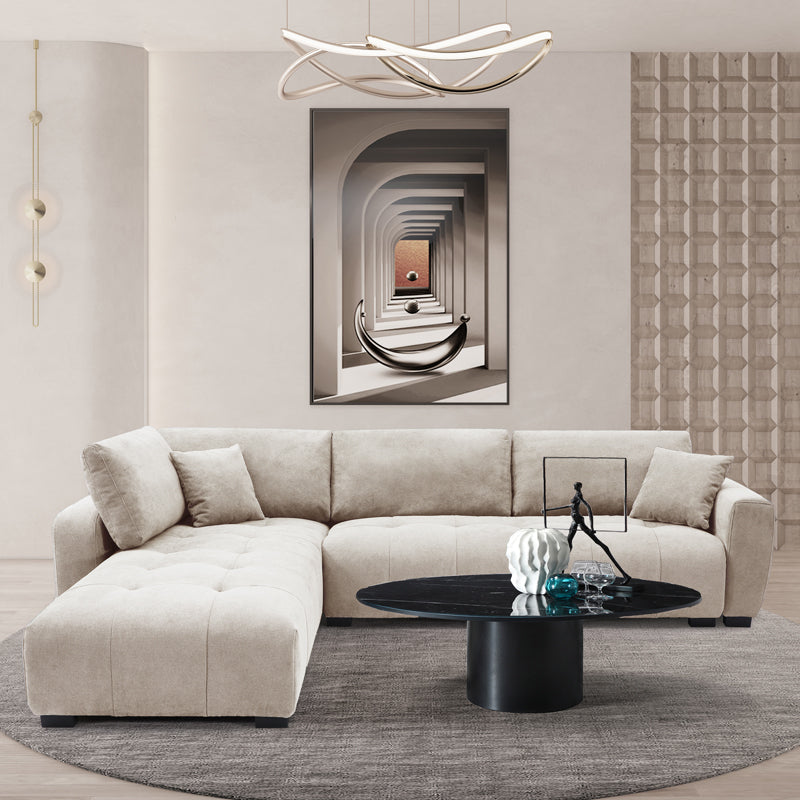 Обръщащ се ъглов диван Gianco с плат в бежов цвят 298x208x85см